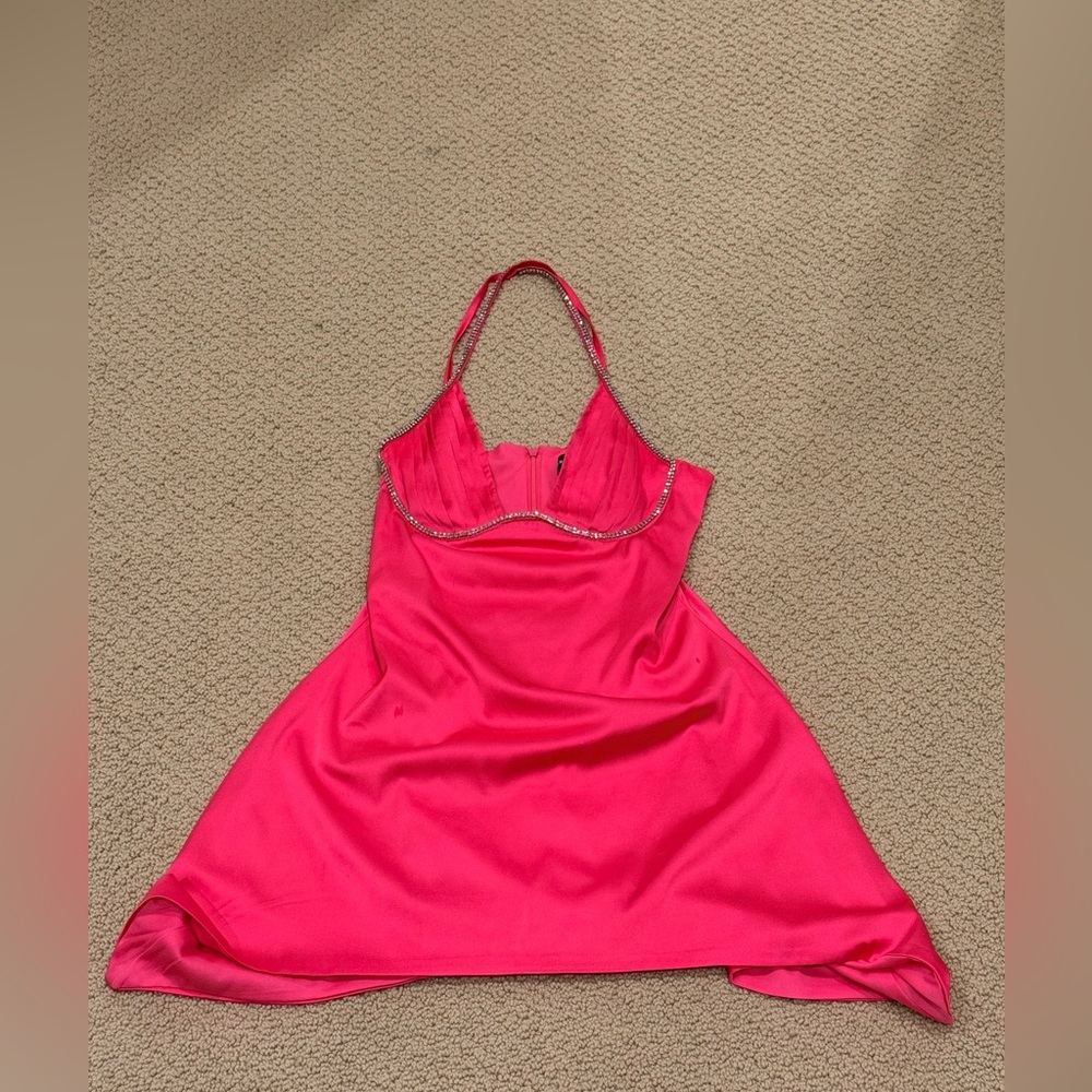 Embellished Satin Flared Mini Dress